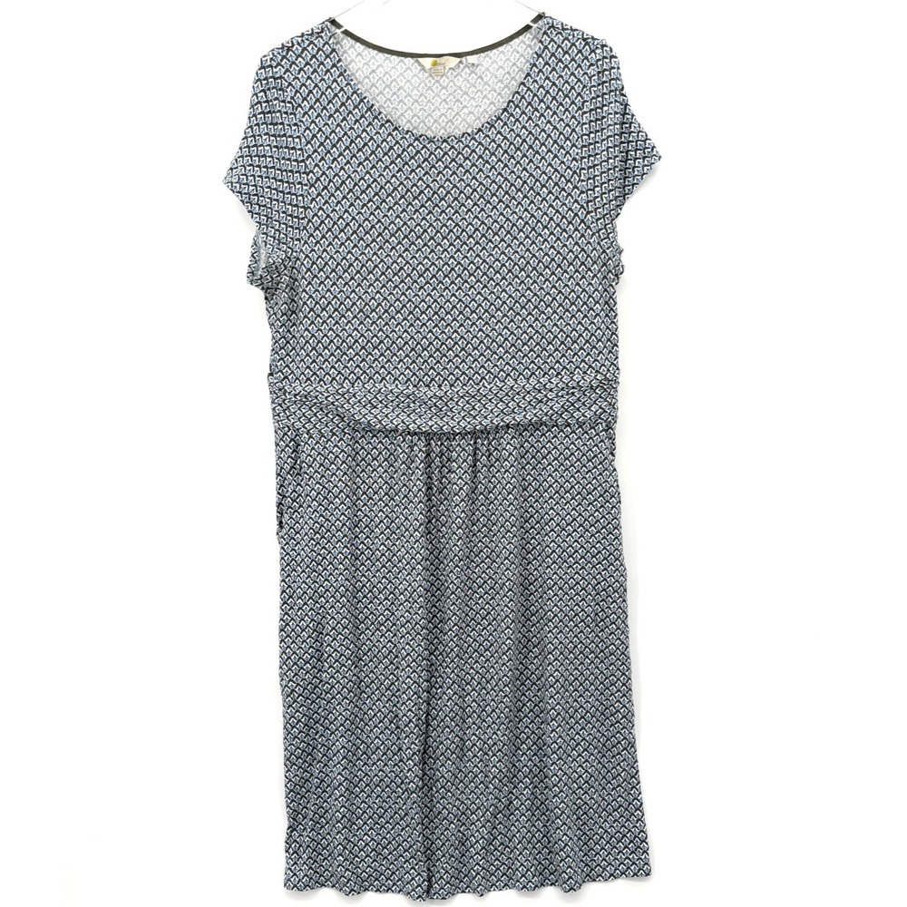 Boden Amelia Jersey Knit Sheath Dress Size 16 Blue Geometric Floral Knee Length